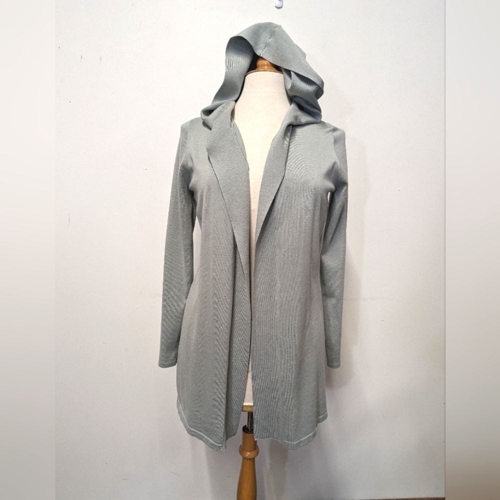 Cyrus Grey Hooded Open Cardigan S Lounge Longline Cozy Lightweight Sweater